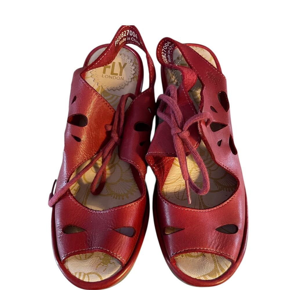 Fly London Red Wedge Sandals - Picture 2 of 7